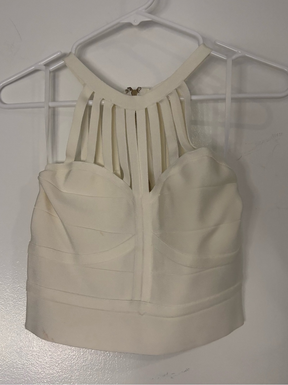 BEBE White Strappy Halter Bandage Crop Top